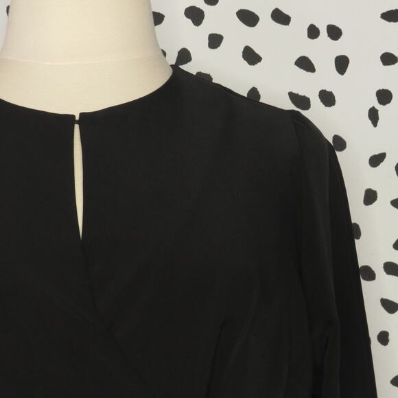 Eloquii Black Split Long Sleeve Tie Belt Wrap Top - Picture 4 of 12